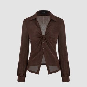 Cider brown collar twist split top NWT! Beautiful with elastin stretch